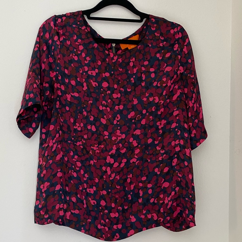 Joe Fresh Multicolor Spotted Blouse with Zipper Detail on Back in Size Small